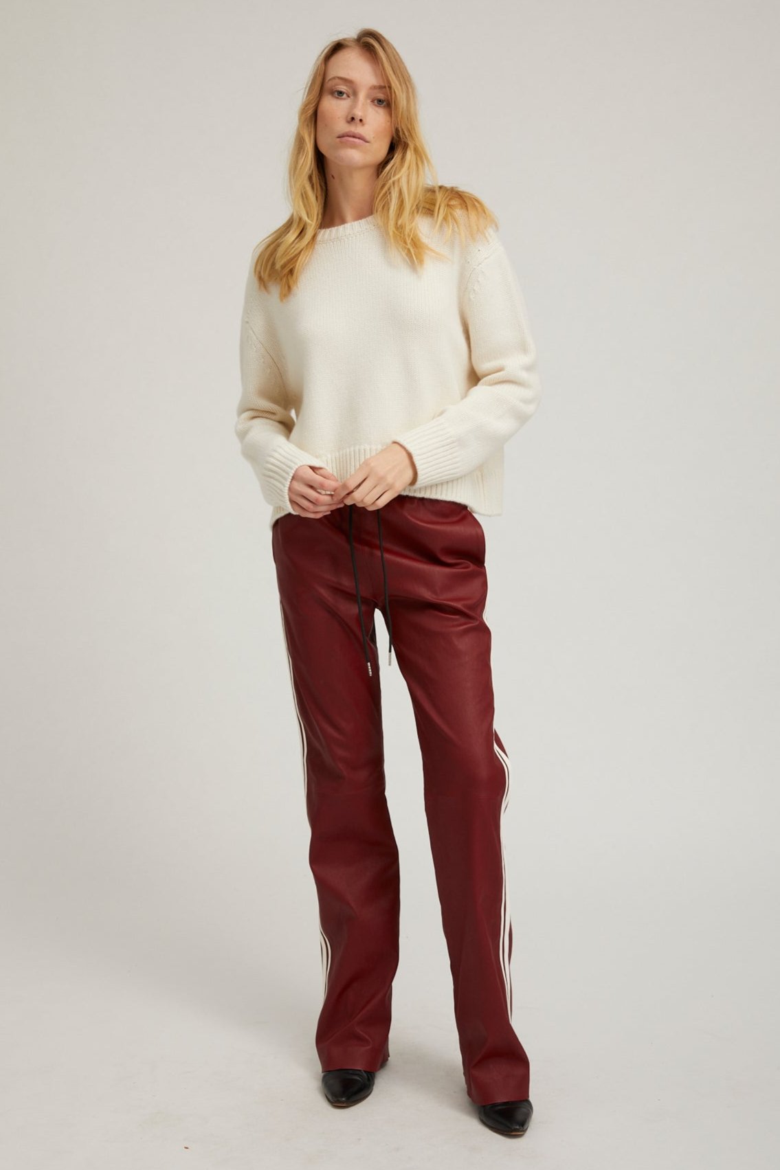 Cherry Leather Straight Leg Athletic Pants