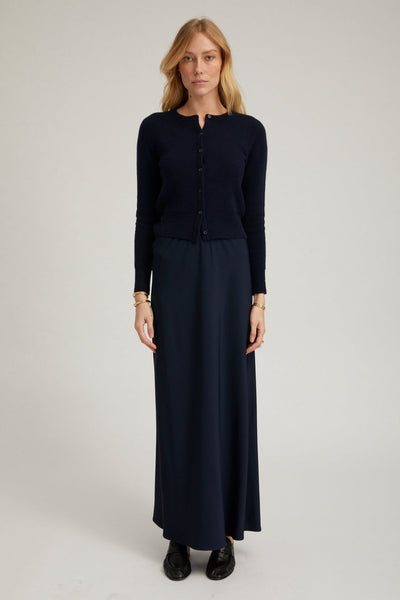 Navy Crepe Bias Maxi Skirt