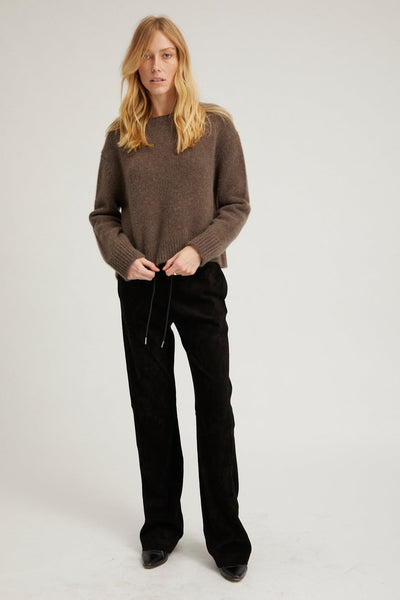 Black Suede Straight Leg Pants