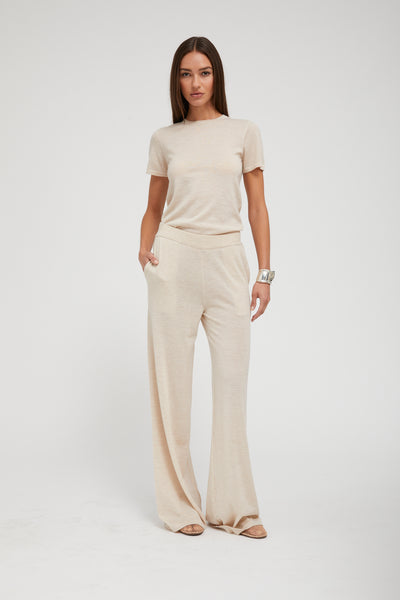 Latte Ultra Fine Cashmere Wide Leg Pants