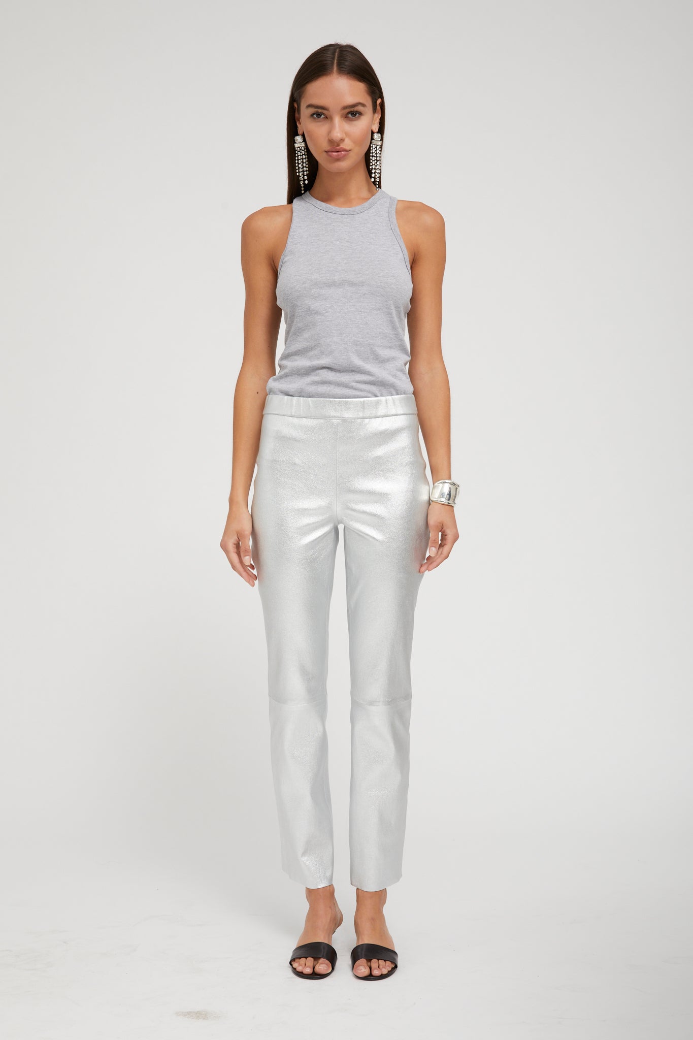 Metallic Silver Leather Sophia Pull On