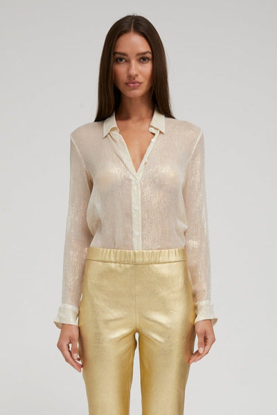 Off White & Gold Silk Fitted Button Down