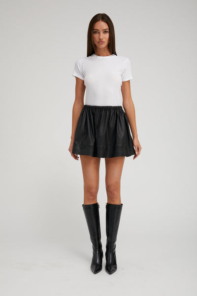 Black Leather Bell Mini Skirt