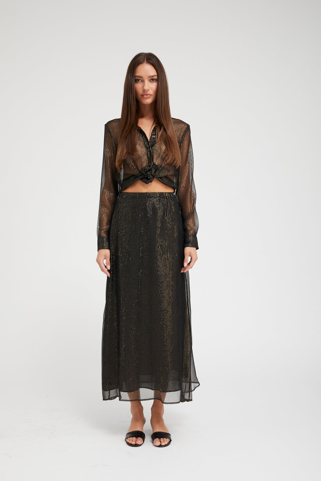 Black and Gold Silk Bias Maxi Skirt