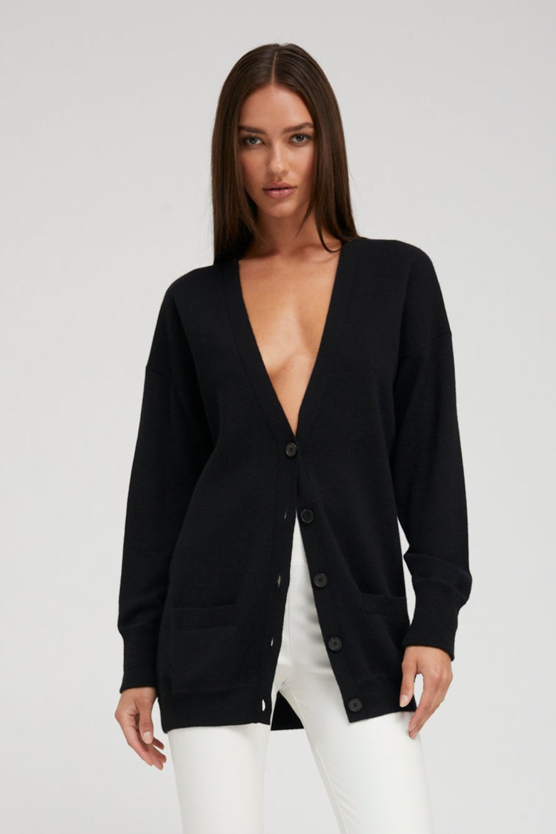 Black Cashmere Boyfriend Cardigan