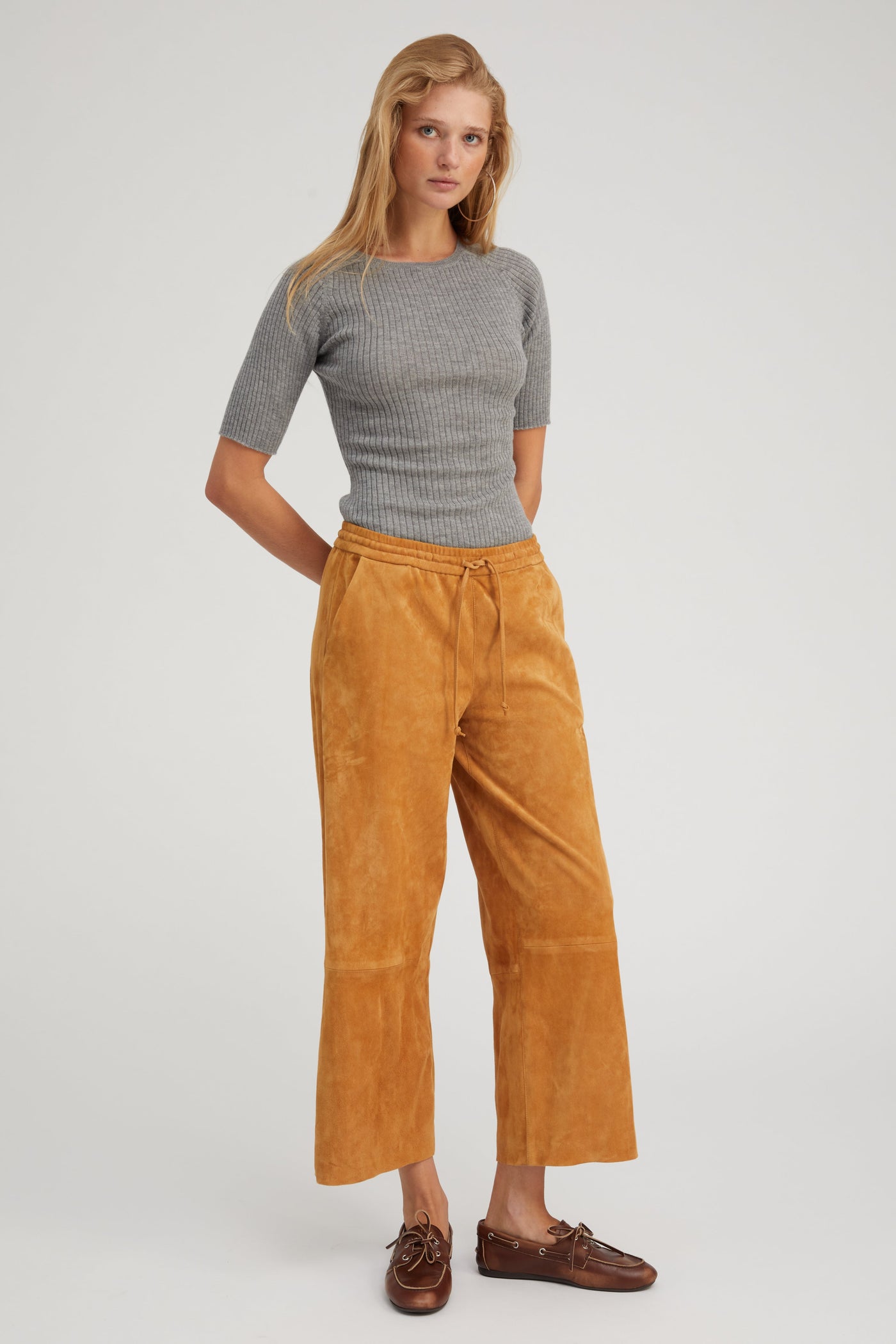 Nutmeg Suede Cropped Baggy Pants