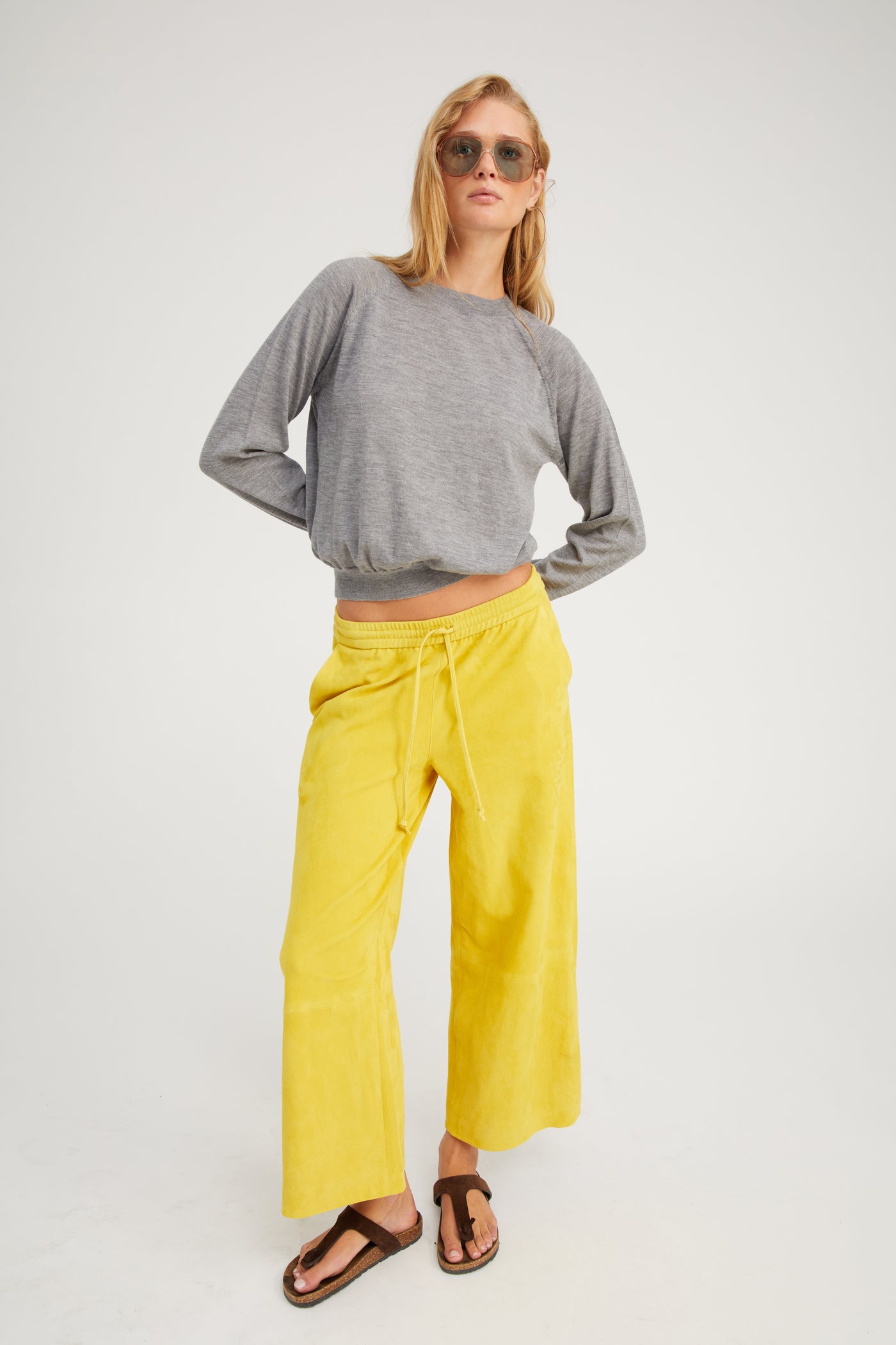 Limoncello Suede Cropped Baggy Pants