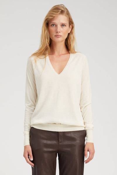 Chalk Cashmere V-Neck Sweater