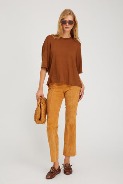 Nutmeg Suede Ankle Flare Pants with Princess Seams