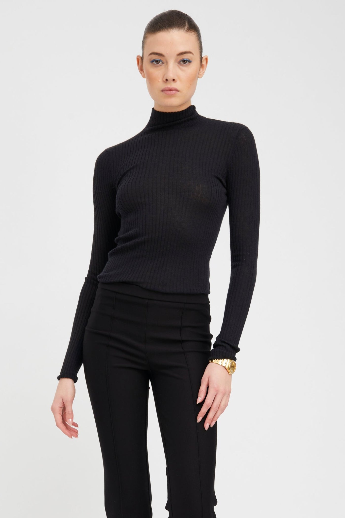 Black Cashmere Mock Neck