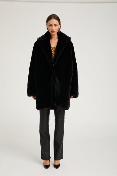 Black Faux Fur Short Classic Coat