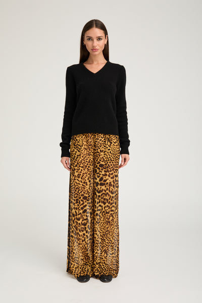 Dark Leopard Silk Wide Leg Trousers