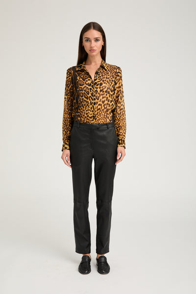 Dark Leopard Silk Fitted Button Down