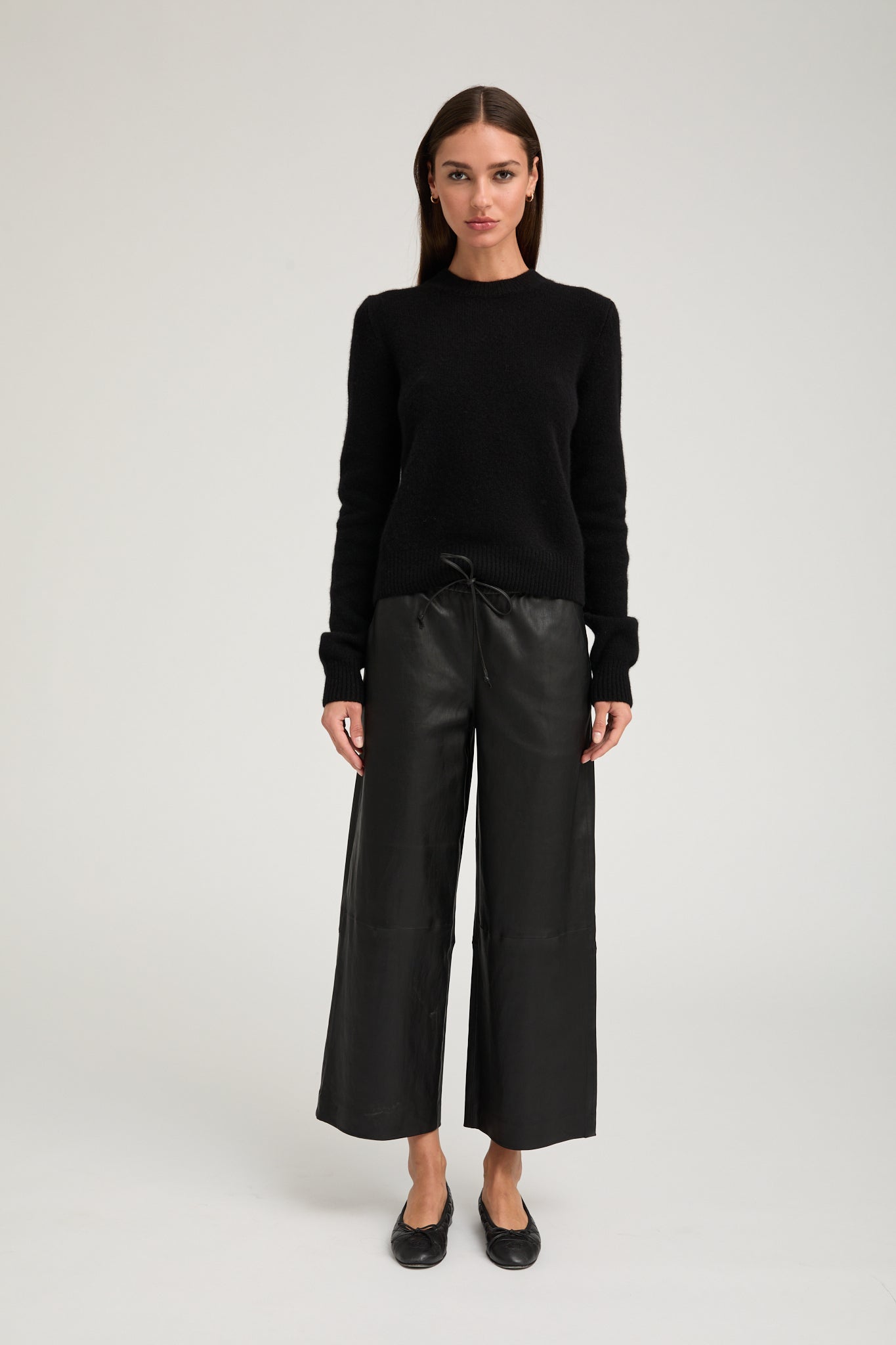 Black Leather Cropped Baggy Pants