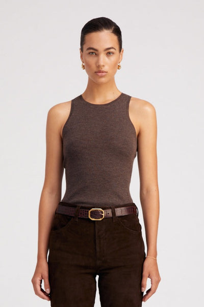 Heather Brown Cashmere Racer Tank