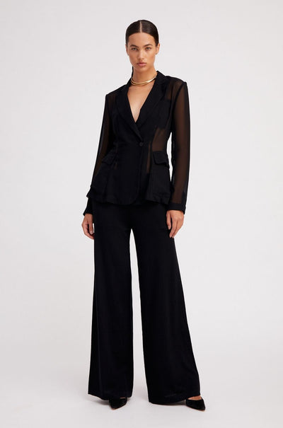 Black Silk Chiffon Fitted Blazer