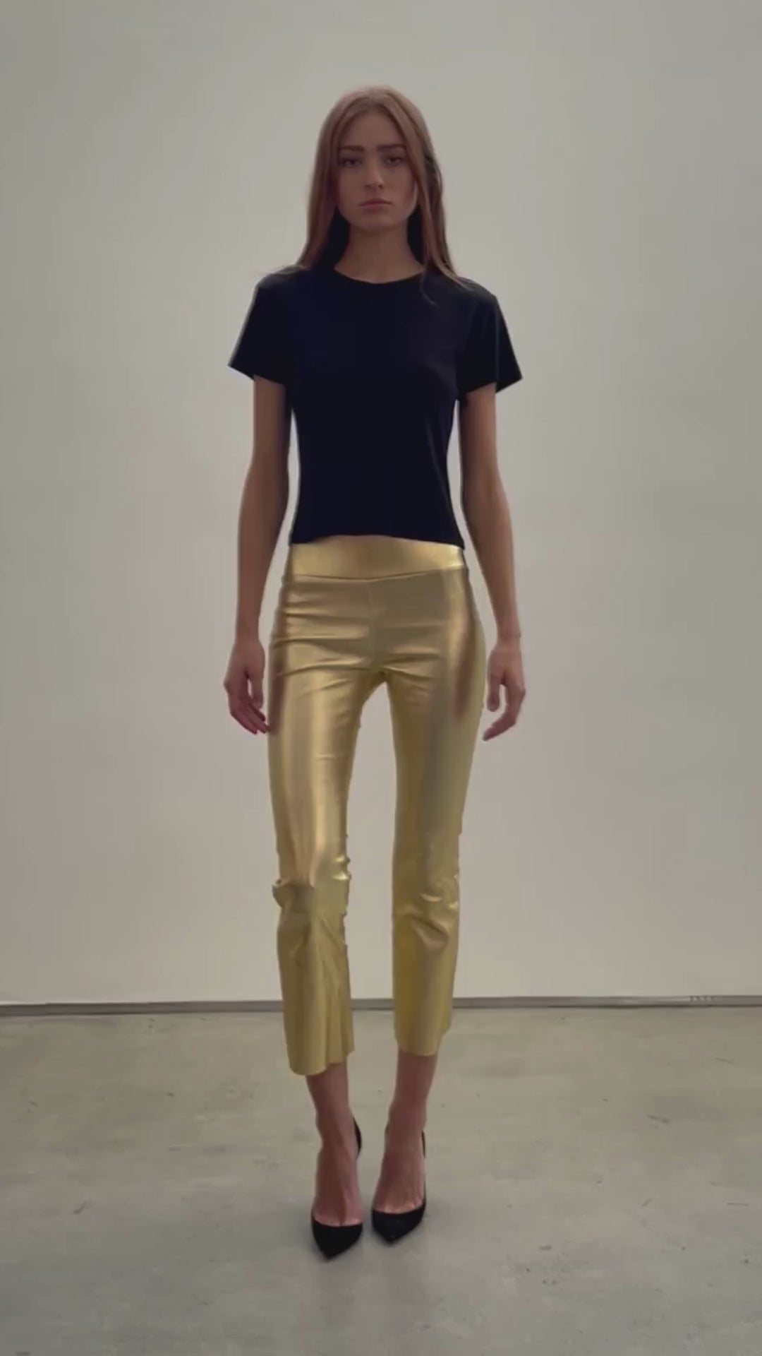 Metallic Gold Leather Crop Flare