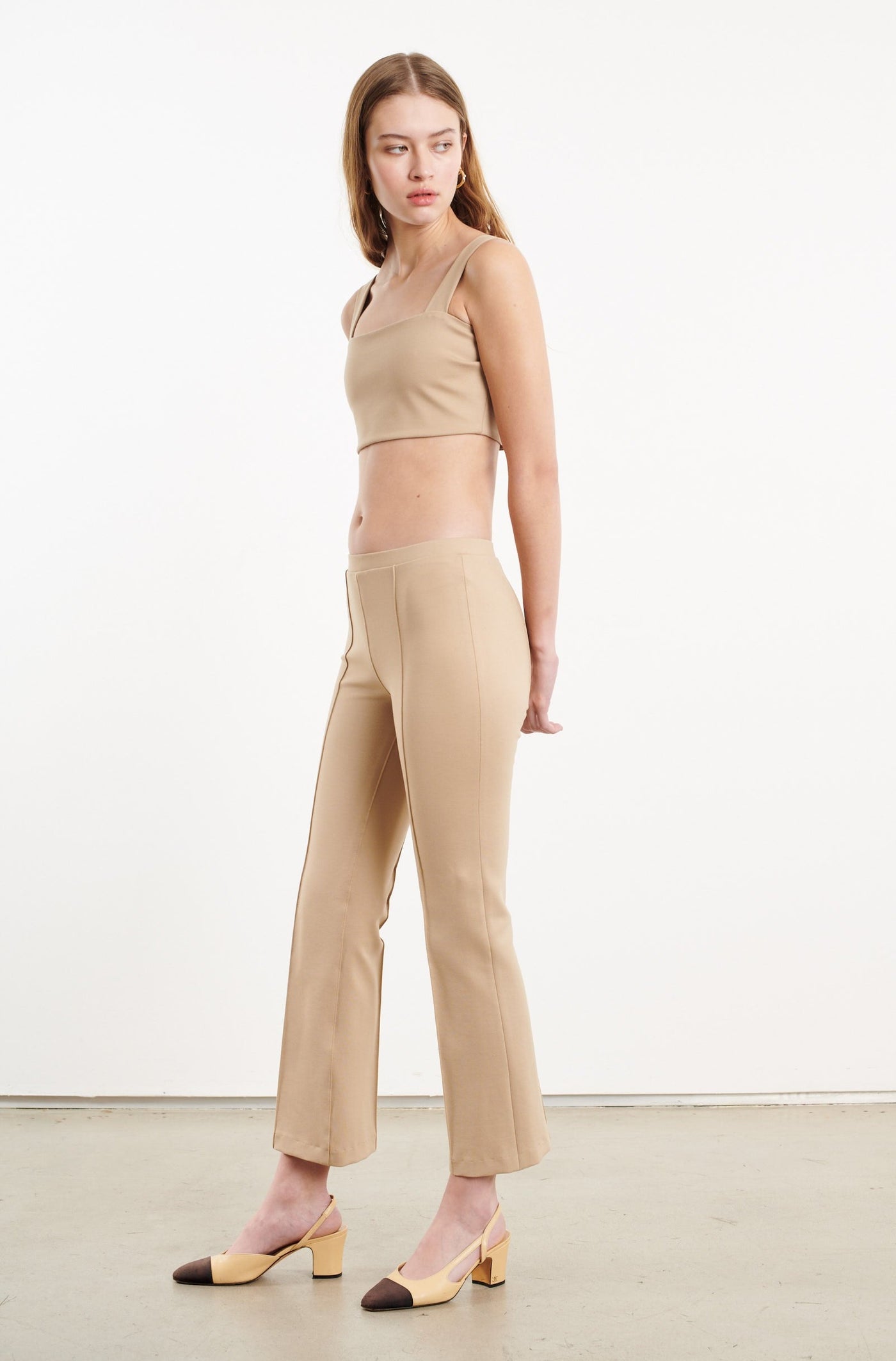 Khaki Casanova Pintuck Ankle Flare