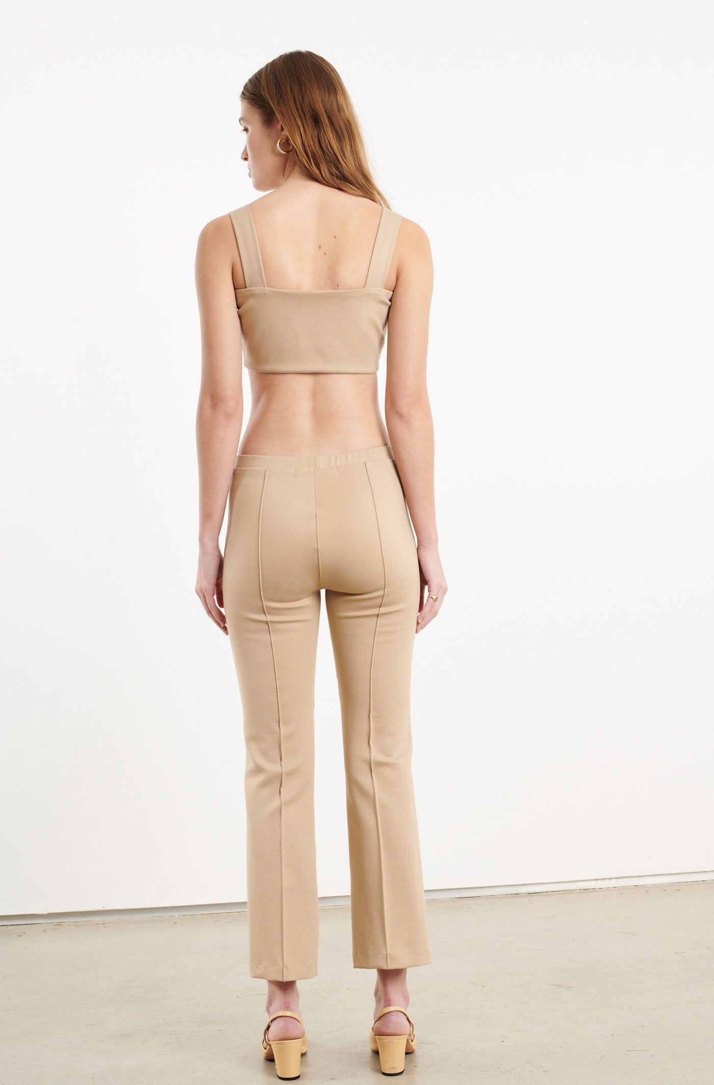 Khaki Casanova Pintuck Ankle Flare